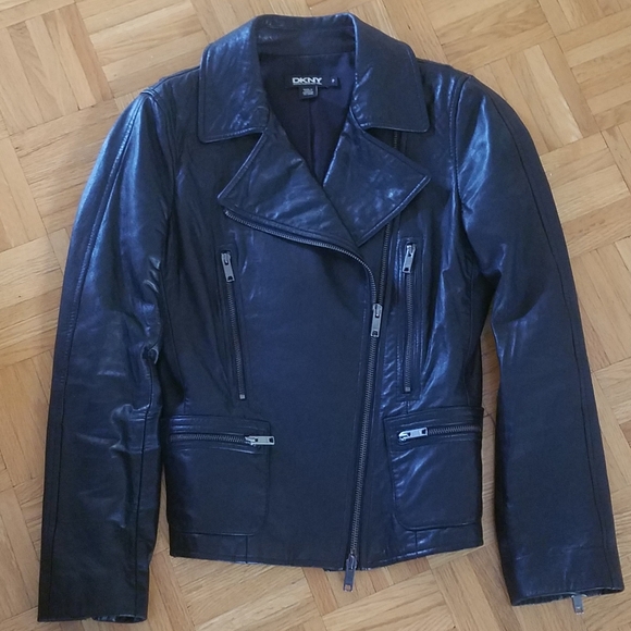 NEW DKNY butter Soft Lamb Skin Leather Moto Motorcycle Biker Jacket - Picture 9 of 17